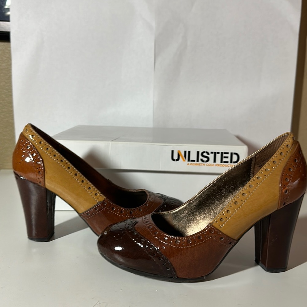 Unlisted by Kenneth Cole Three Tone Brown Patent Pumps